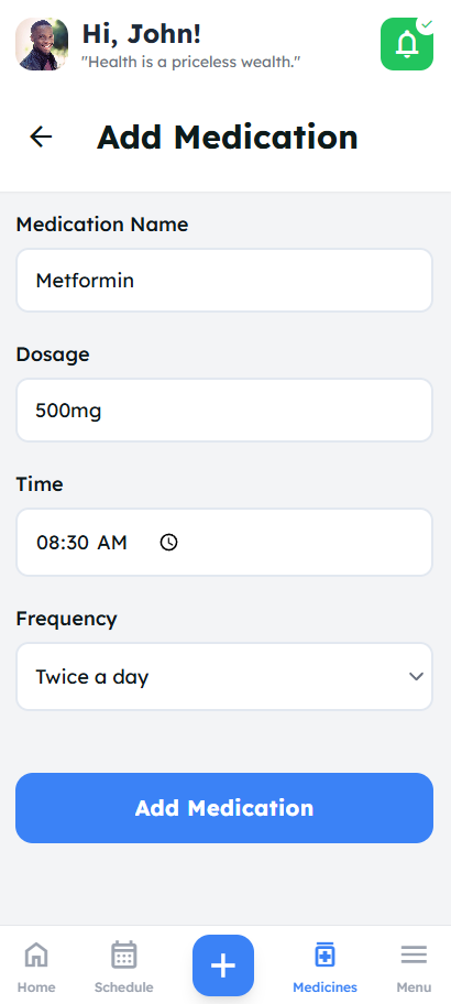 Add Medicine Screen Screenshot